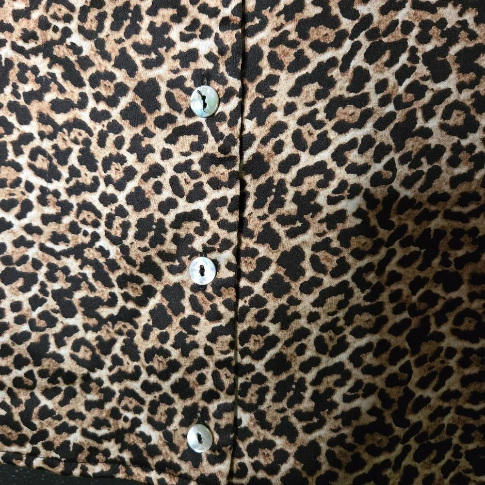 Rachel Zoe Womens Leopard‎ Print Button-Up Blouse Medium